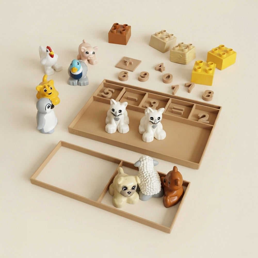 tavita educativa cu compartimente pentru cifre litere adunare scadere citire scriere prescolari 3-6 ani print 3d caramel