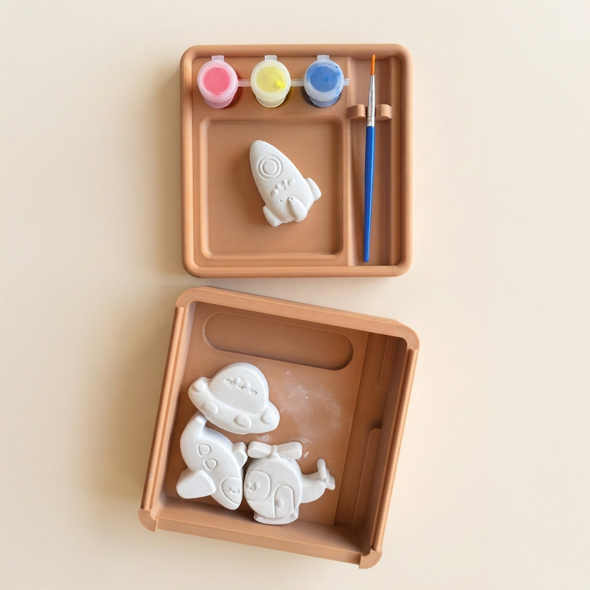 Cutie set pictură figurine ipsos tematică spațiu, zbor - avion, elicopter, rachetă și ozn, activitate creativă copii print 3D TrainEra