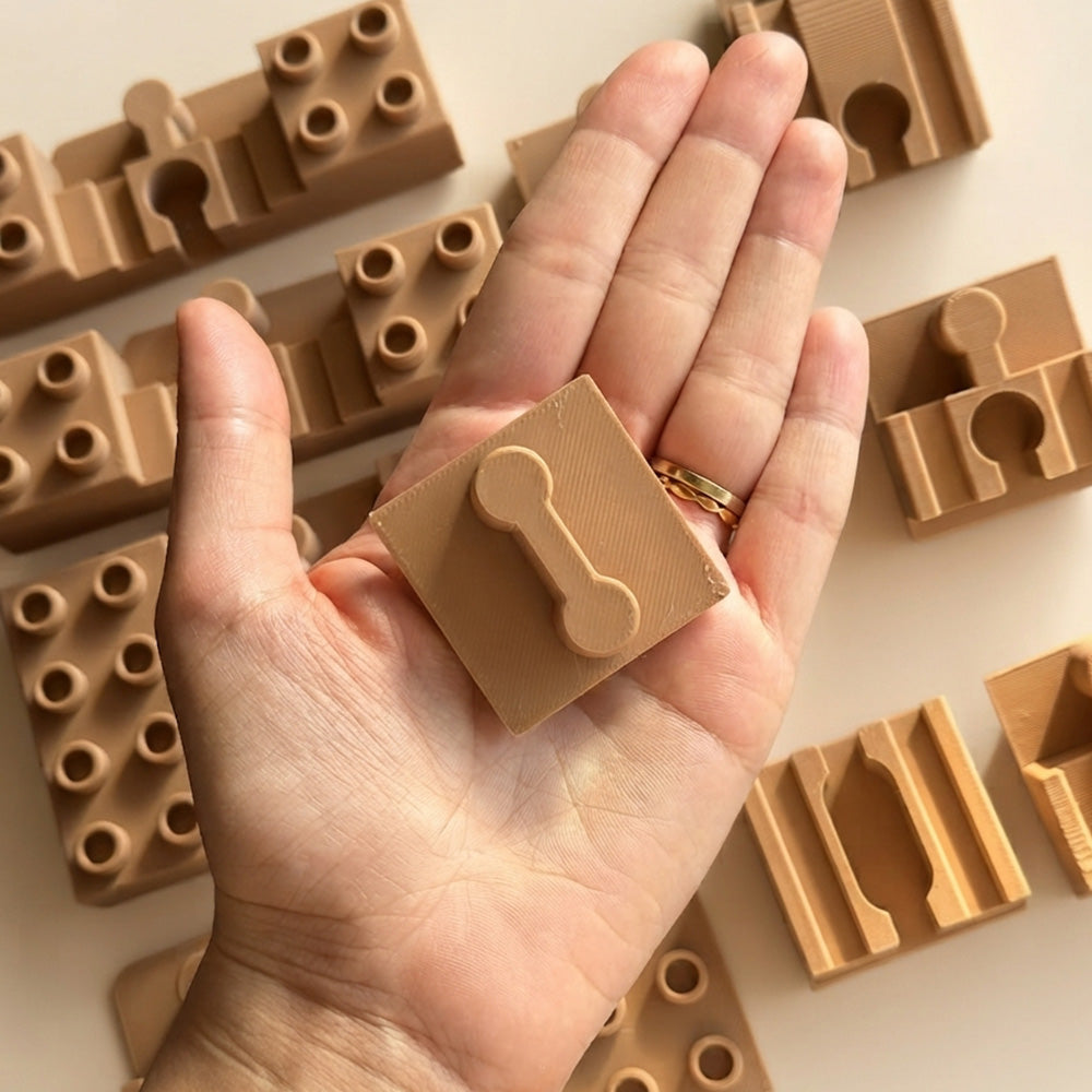 Conector male-male șine de lemn compatibili Lego Duplo print 3D TrainEra
