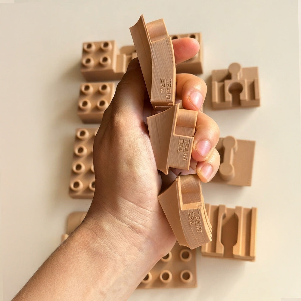 Conectori șine de lemn compatibili Lego Duplo imprimați 3D TrainEra, pentru constructie rampa, set conectori în mână
